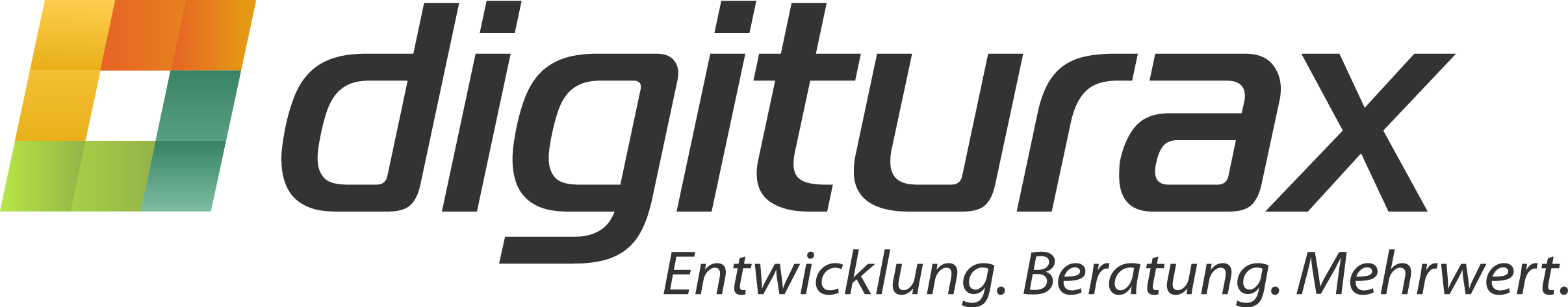 digiturax. Entwicklung. Beratung. Mehrwert. Logo von digiturax mit Slogan